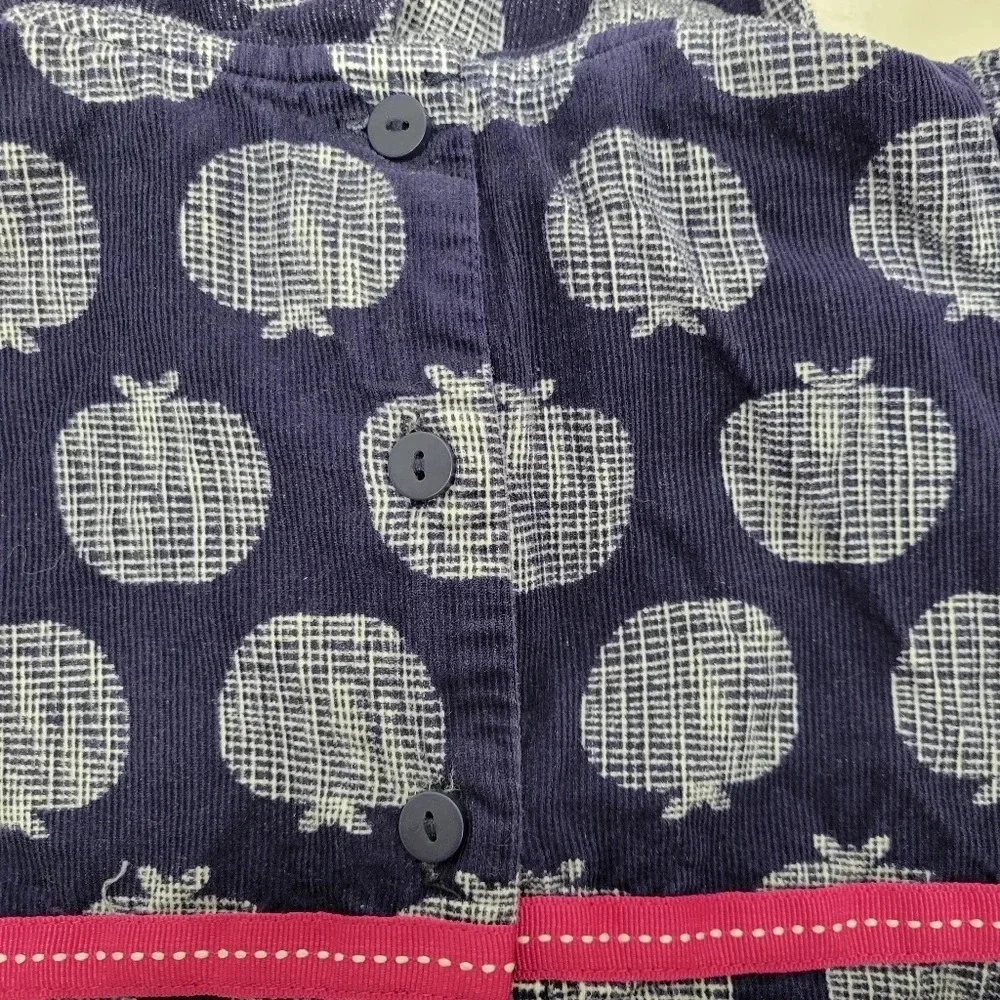 Gymboree Girls Size 4T Dress Navy Blue Apples Pink Ribbon Waist